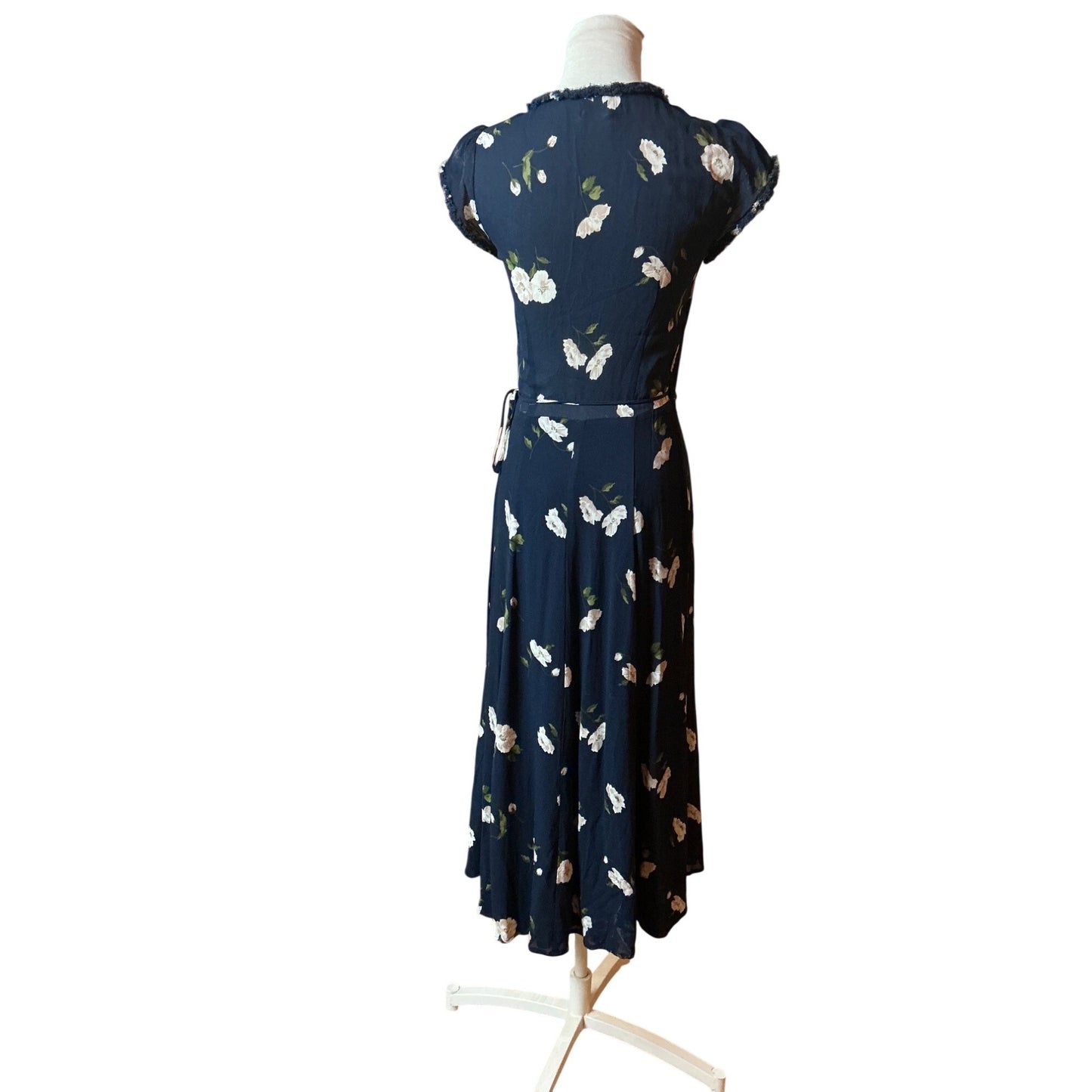 Reformation Navy Floral Midi Dress Wrap Style Feminine Romantic Size 5