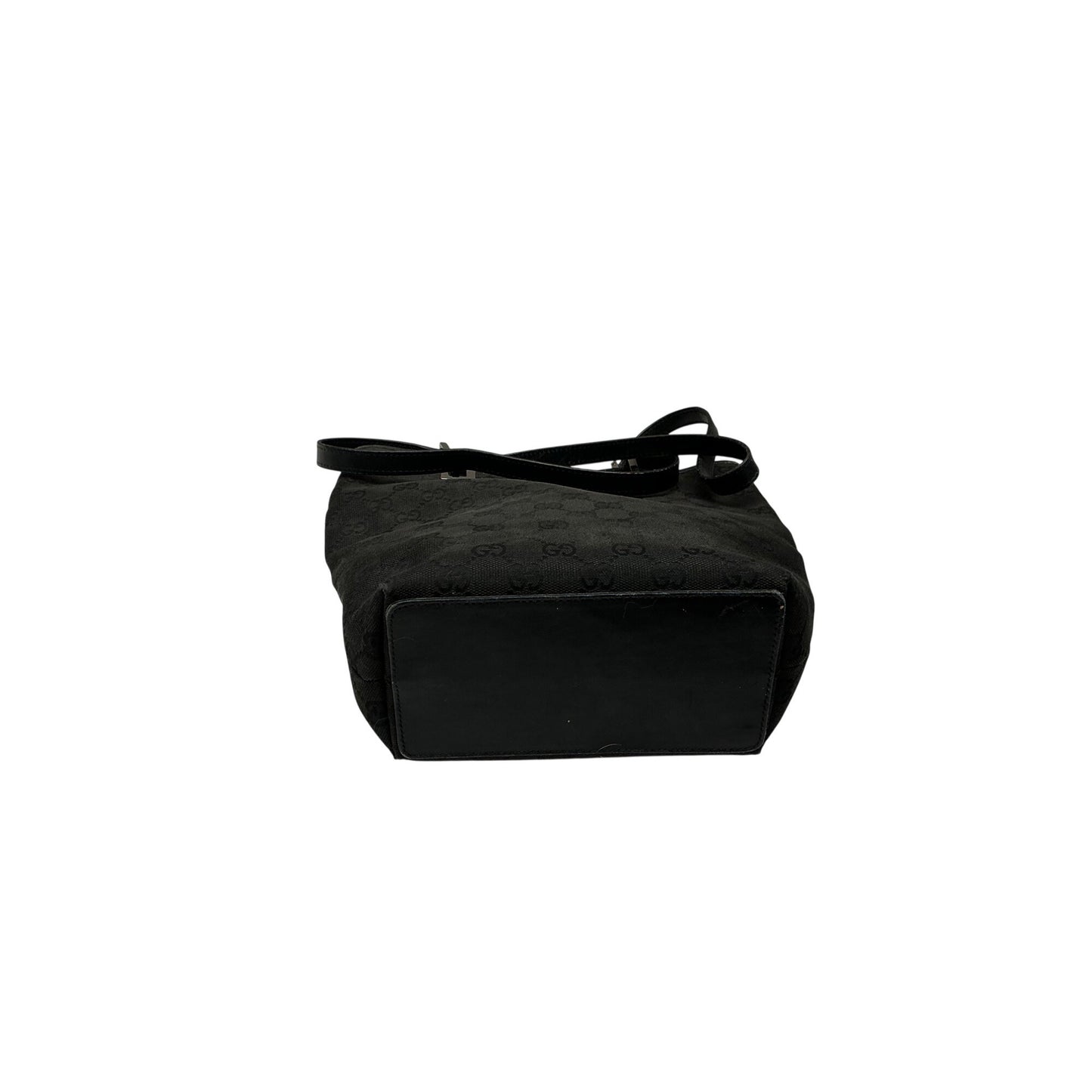 Gucci GG Canvas Tote Black Monogram Shoulder Bag Leather Trim Silver Hardware Authentic