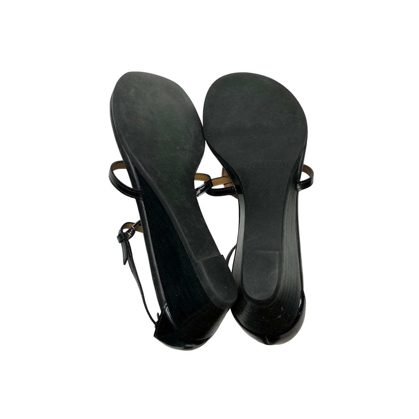Coach Black T-Strap Thong Sandals Logo Medallion Leather Flat Sandals Sz 7B