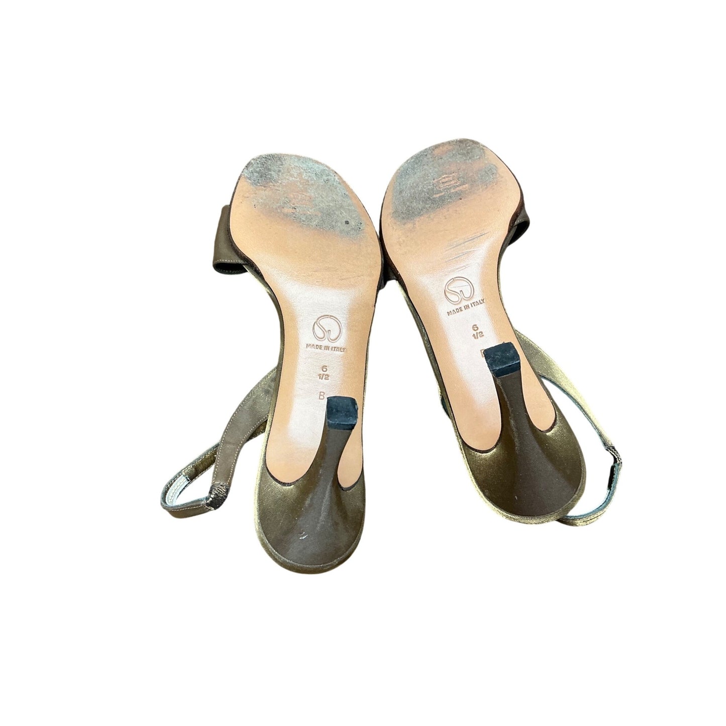 St. John Metallic Bronze Slingback Sandals Embellished Strap Heels Size 6.5