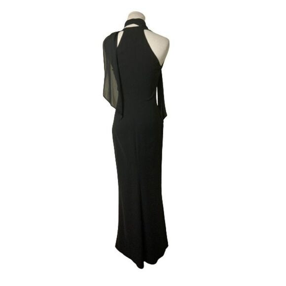 Tahari Black Halter Scarf Neck Evening Gown SZ XSP