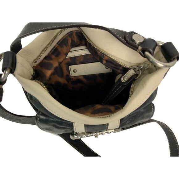 B Makowsky Black and Cream Leather Handbag