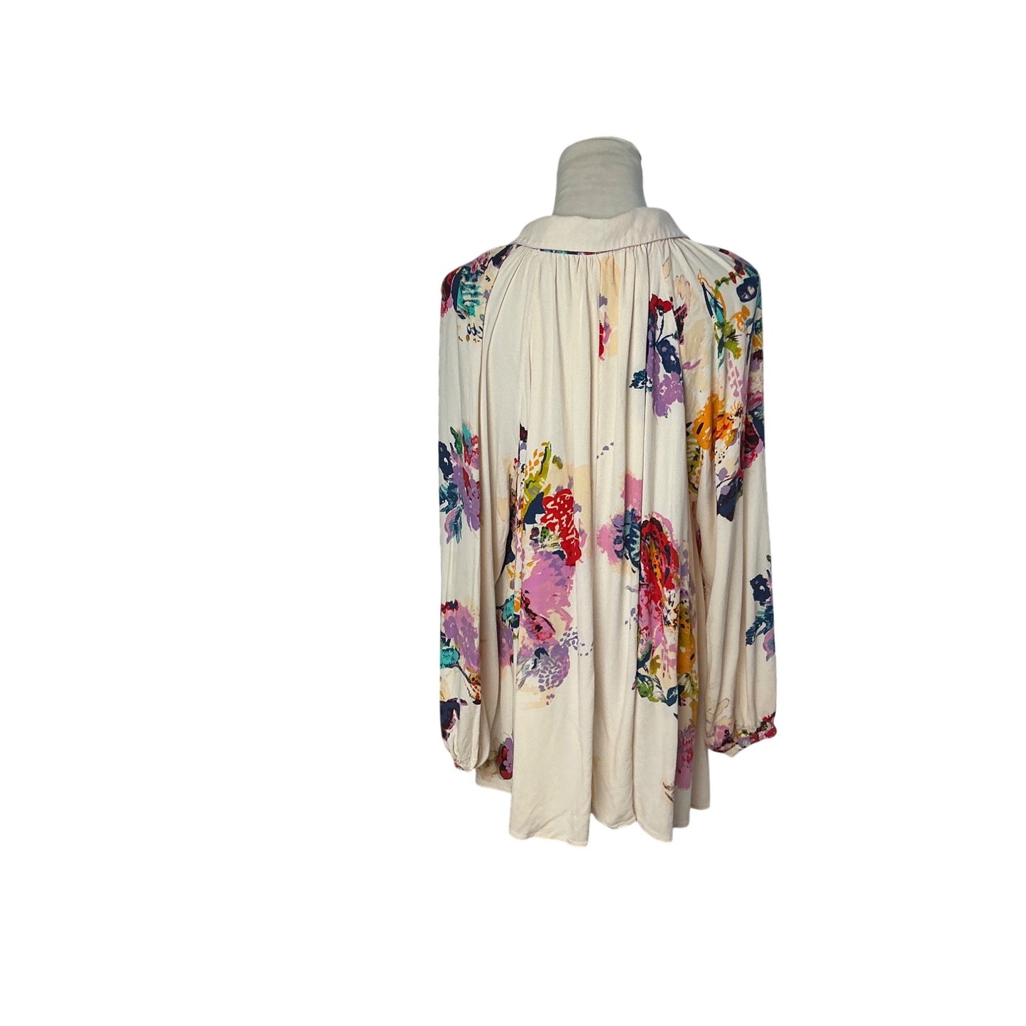 Free People Floral Oversized Boho Tunic Shirt Ivory Sz S