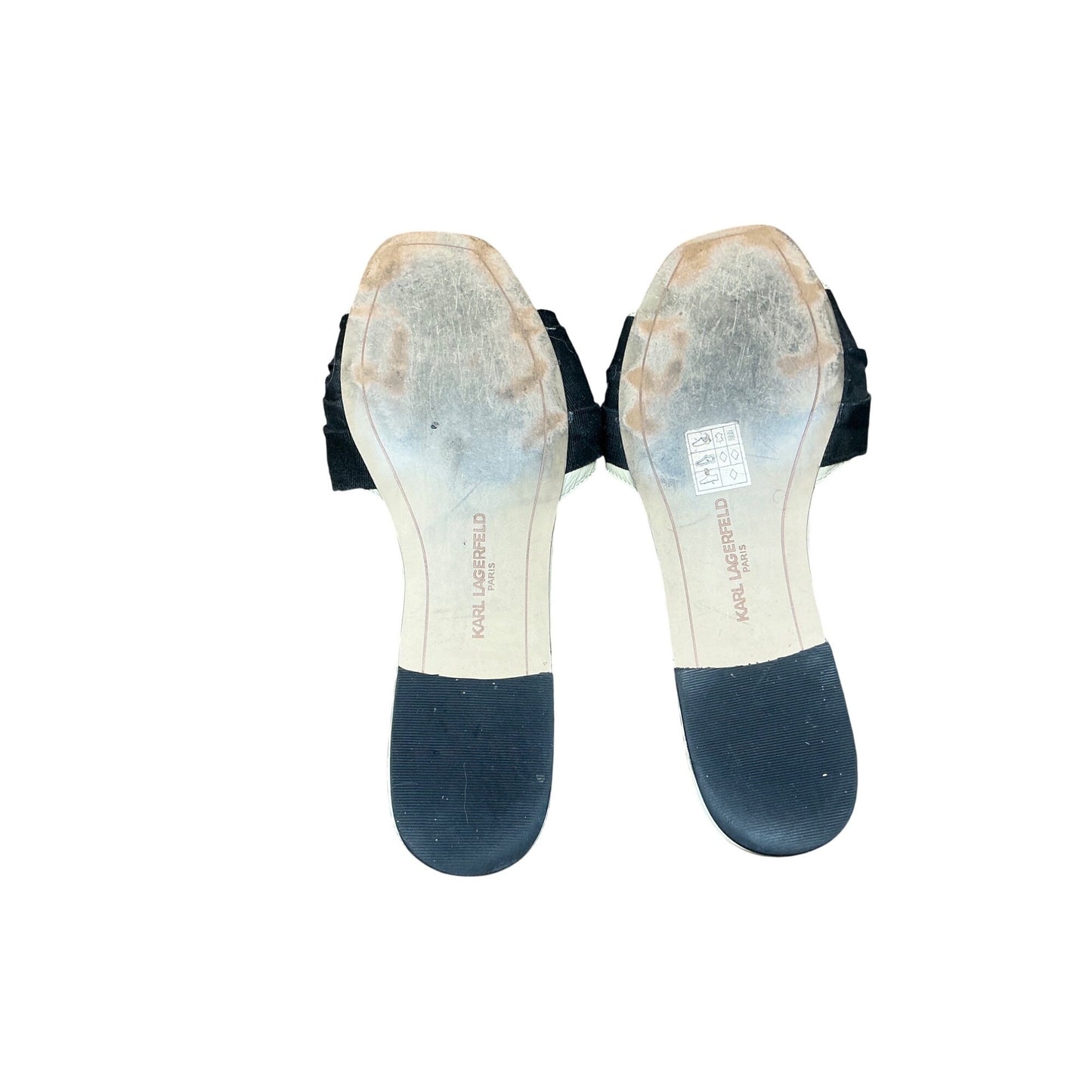 Karl Lagerfeld White Slide Sandals Black Bow Leather Slip On Designer Slides Sz 6.5/7