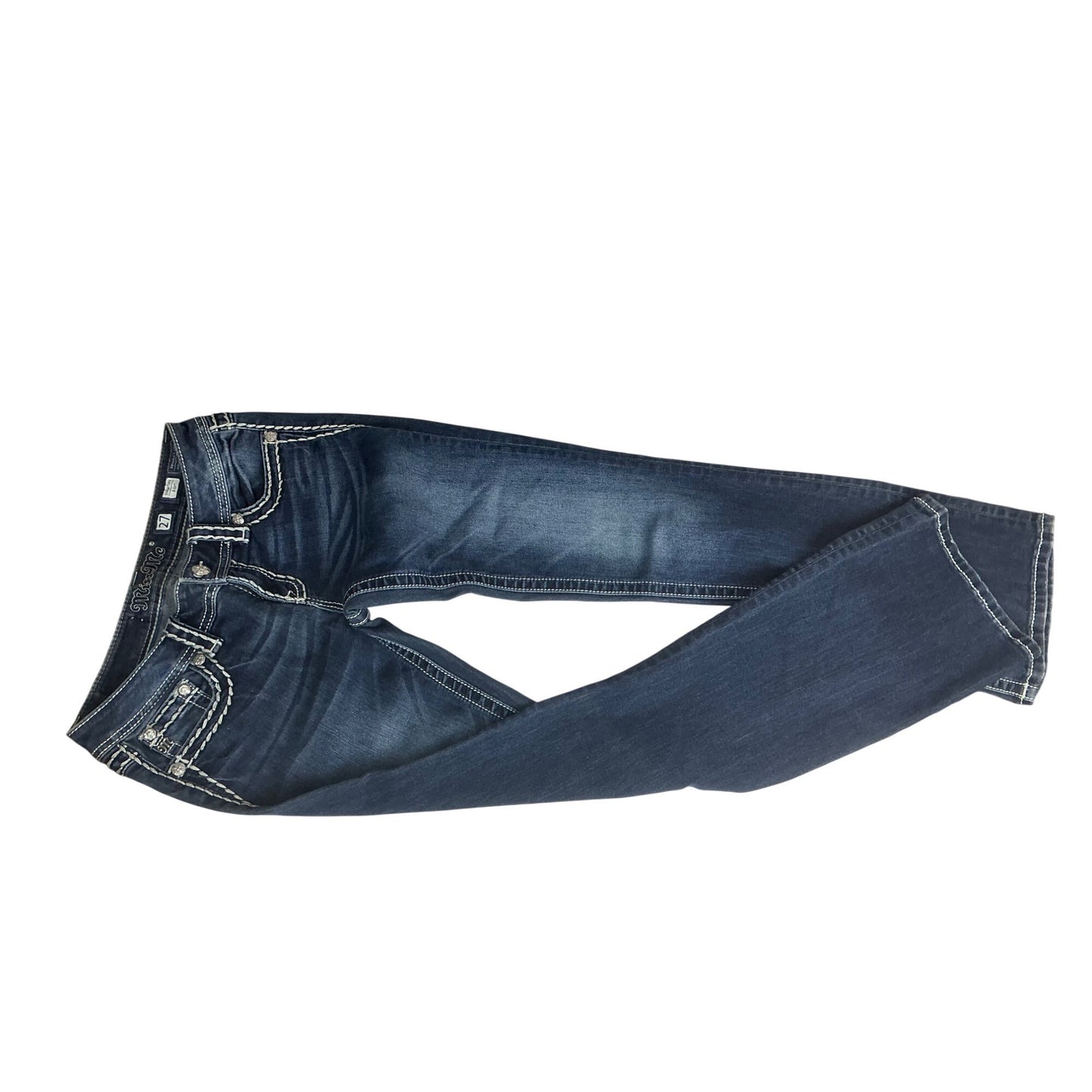 Miss Me Womens Size 27 Signature Bootcut Jeans Dark Wash Distressed Stitching