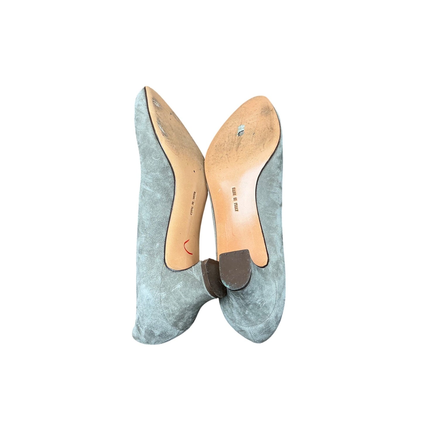 Salvatore Ferragamo Suede Cutout Flats Gray Pointed Toe Shoes Size 36.5 Italy