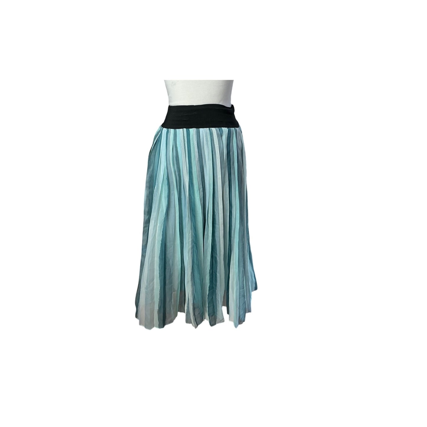 Brittany Humble Brittany Humble Pleated Midi Skirt Blue Green Watercolor Elastic Waist XXS