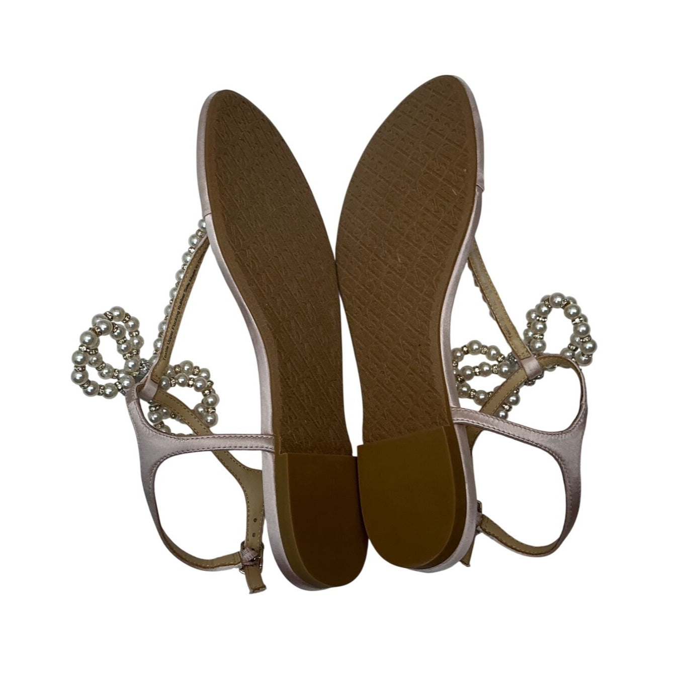Badgley Mischka Blush Satin Pearl Embellished Sandals Womens SZ 5.5