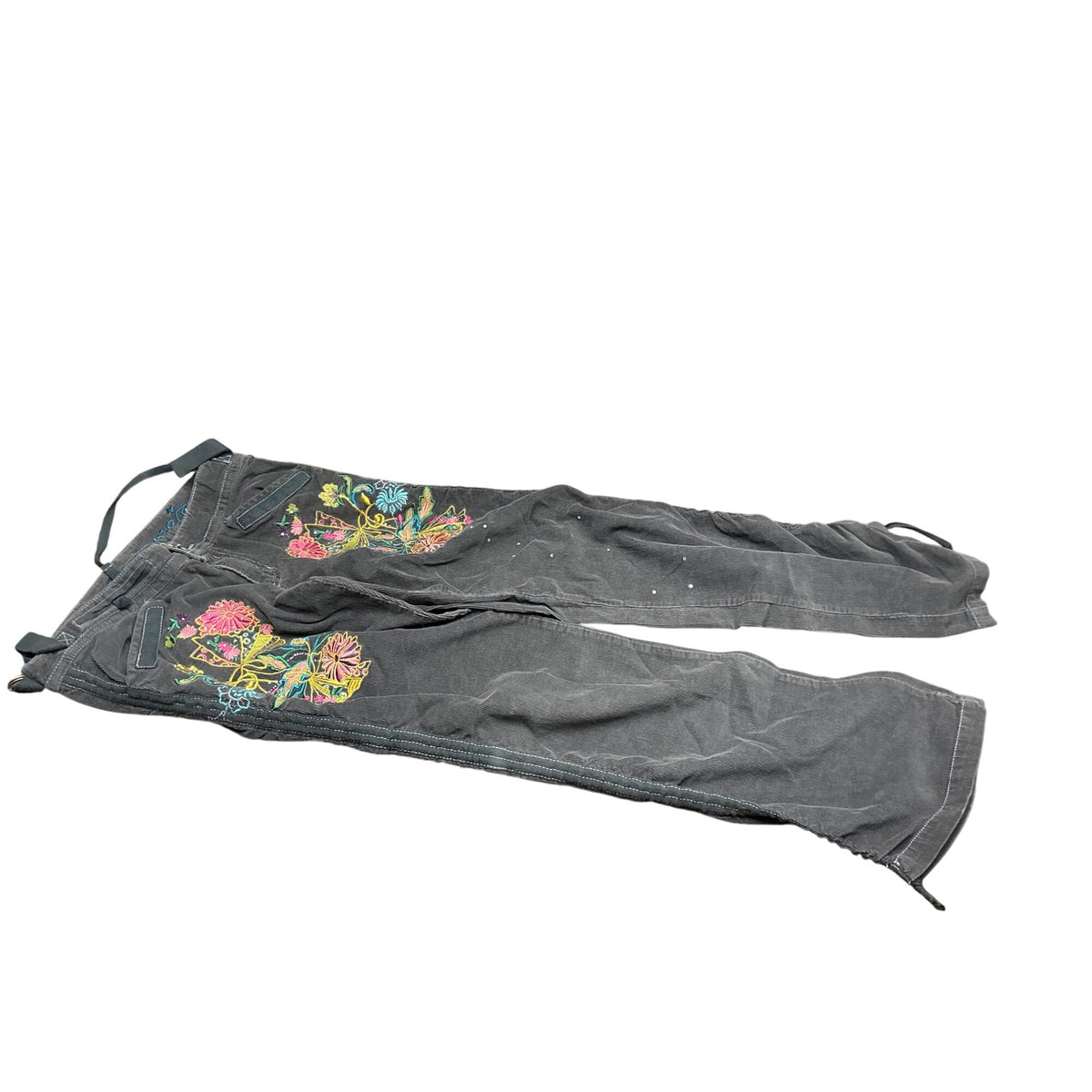 Miss Me Women’s Gray Floral Embroidered Boho Pants Size Large