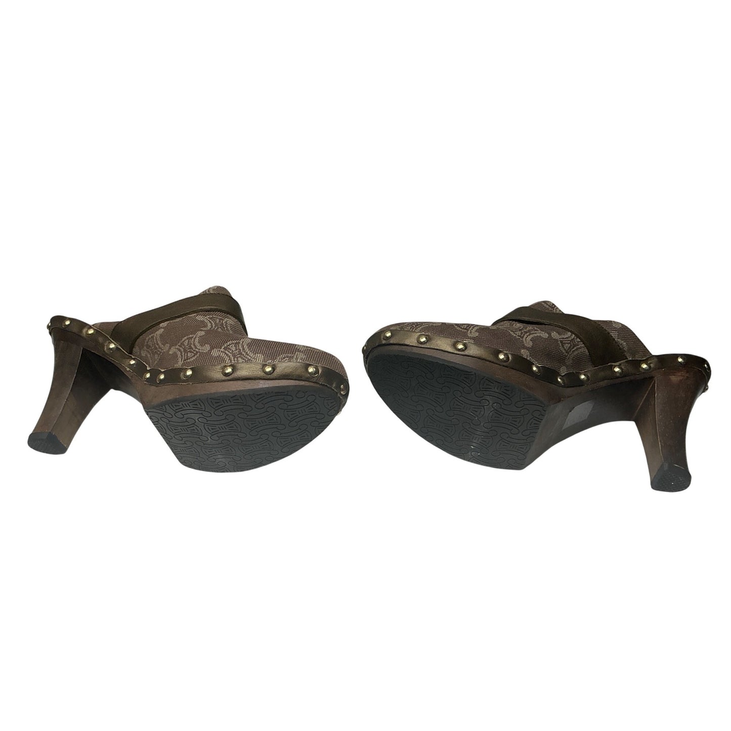 Celine Studded Leather Wedge Sandals Brown Ankle Strap Made in Italy Resoled EU 41