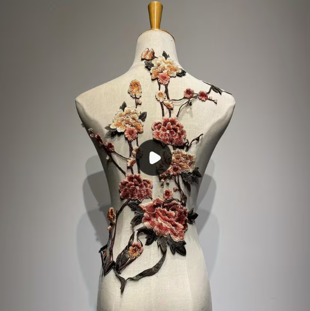 Blush dimensional branch floral applique embellishment