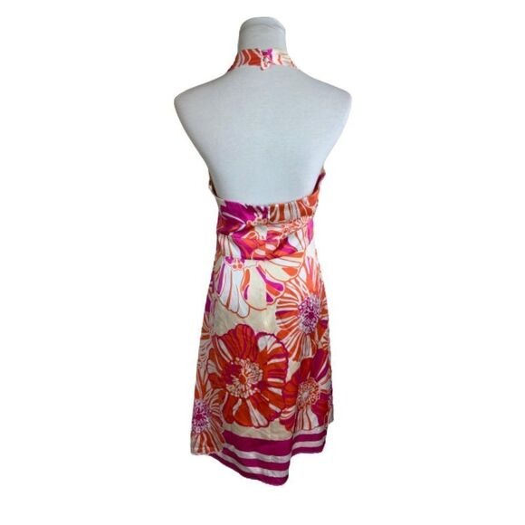Muse Tropical Floral Halter Sundress Pink Orange Sleeveless 12