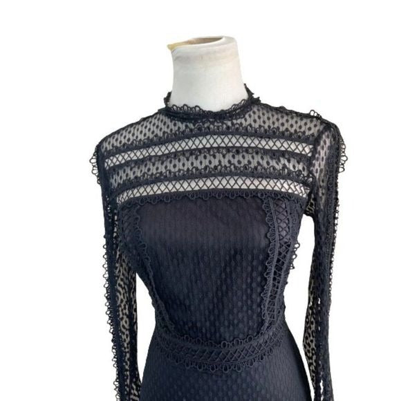 Bebe Black Lace Mock Neck Cocktail Dress Sz 2