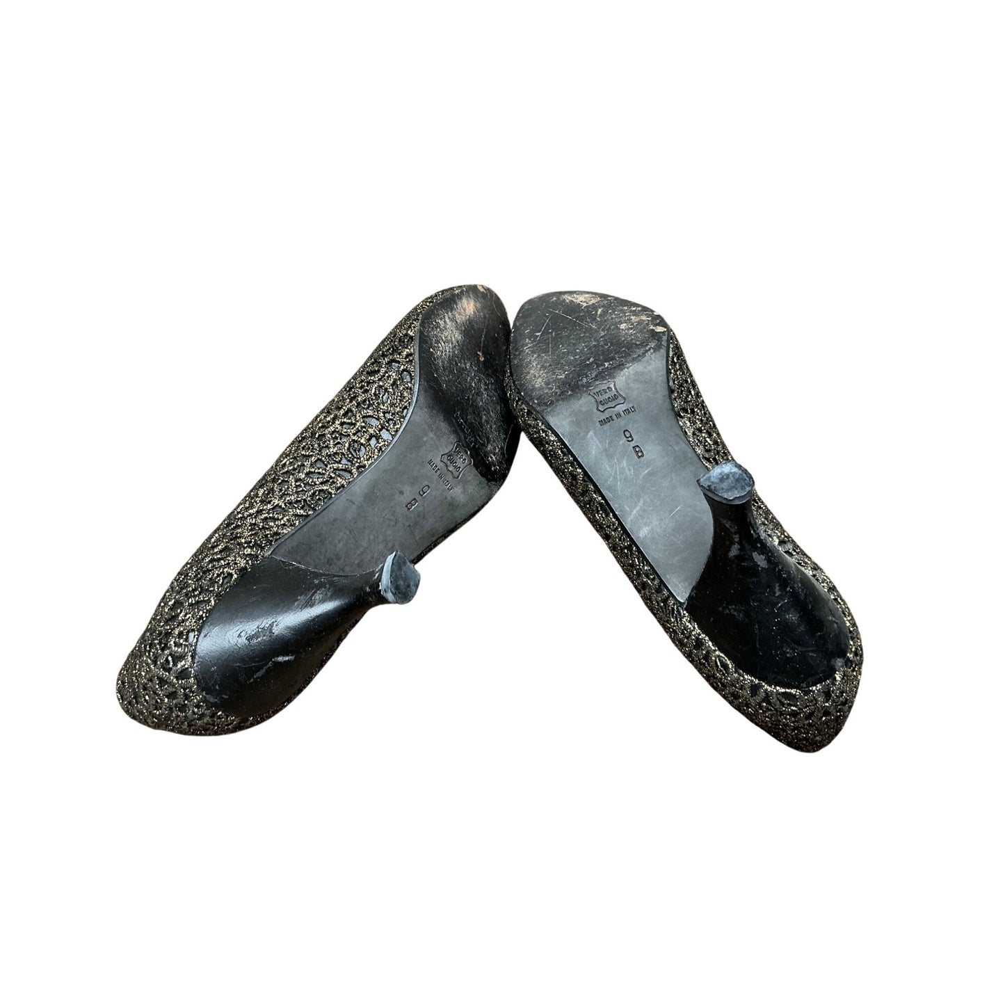 Phyllis Poland Metallic Lace Pointed Toe Flats Made in Italy Sz 9B