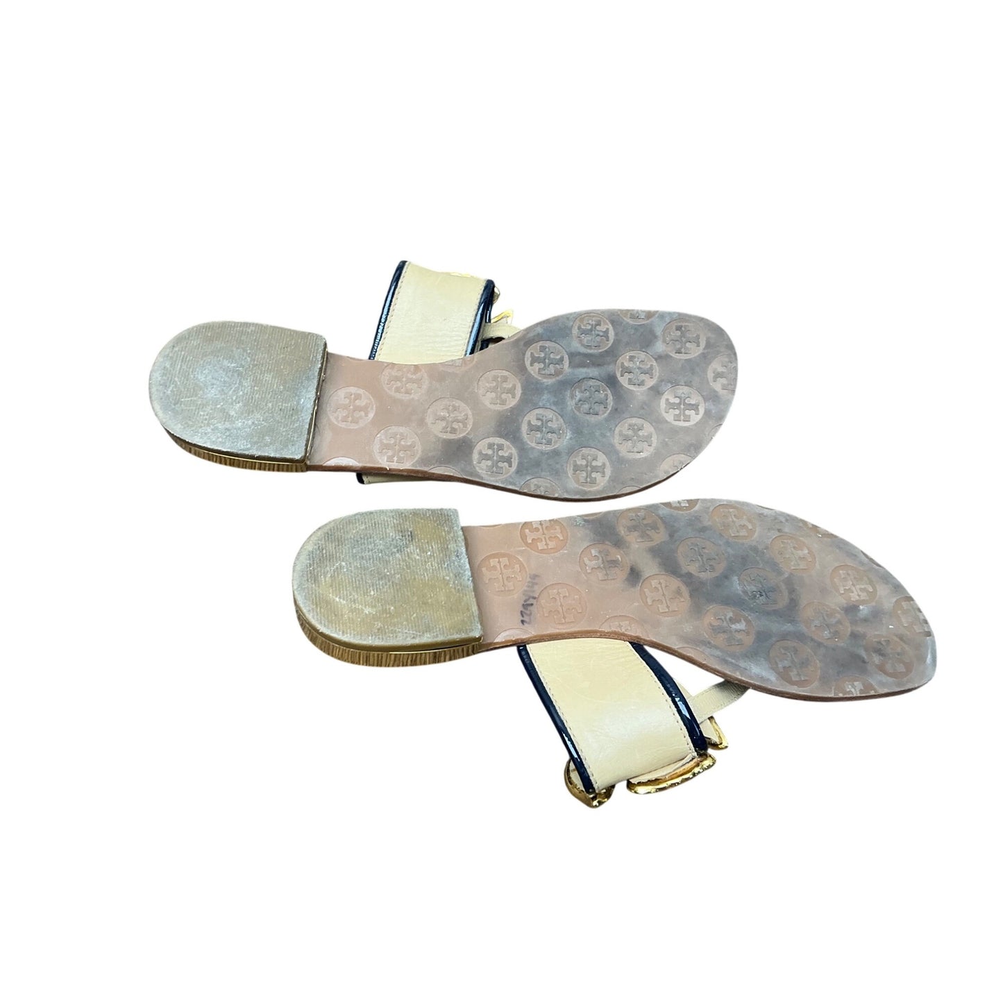 Tory Burch Thong Sandals Leather Miller Style Bird Logo Brown Gold Sz 7M