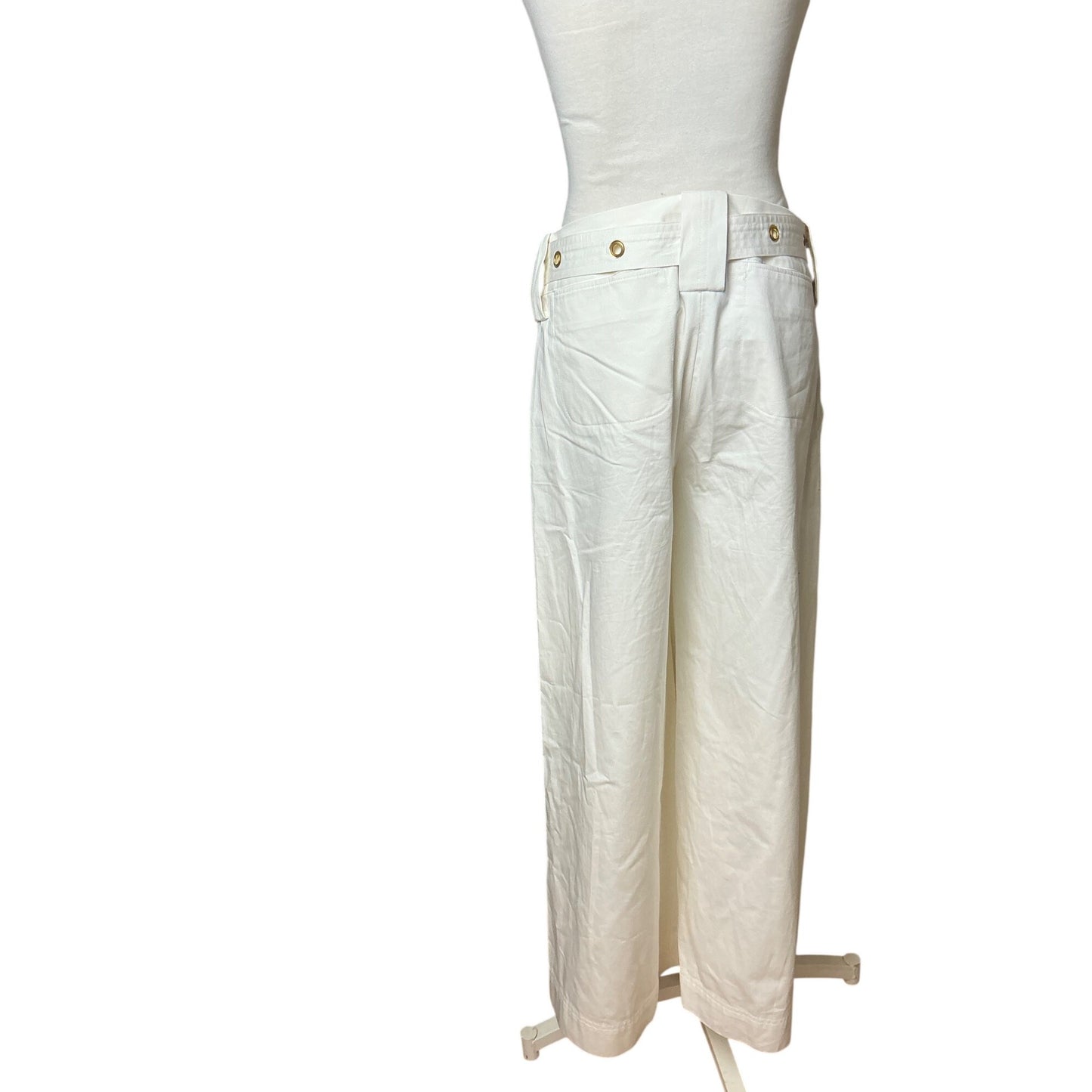 Lauren Ralph Lauren Ivory Wide Leg Sailor Pants Gold Grommet Belt Nautical Size 4