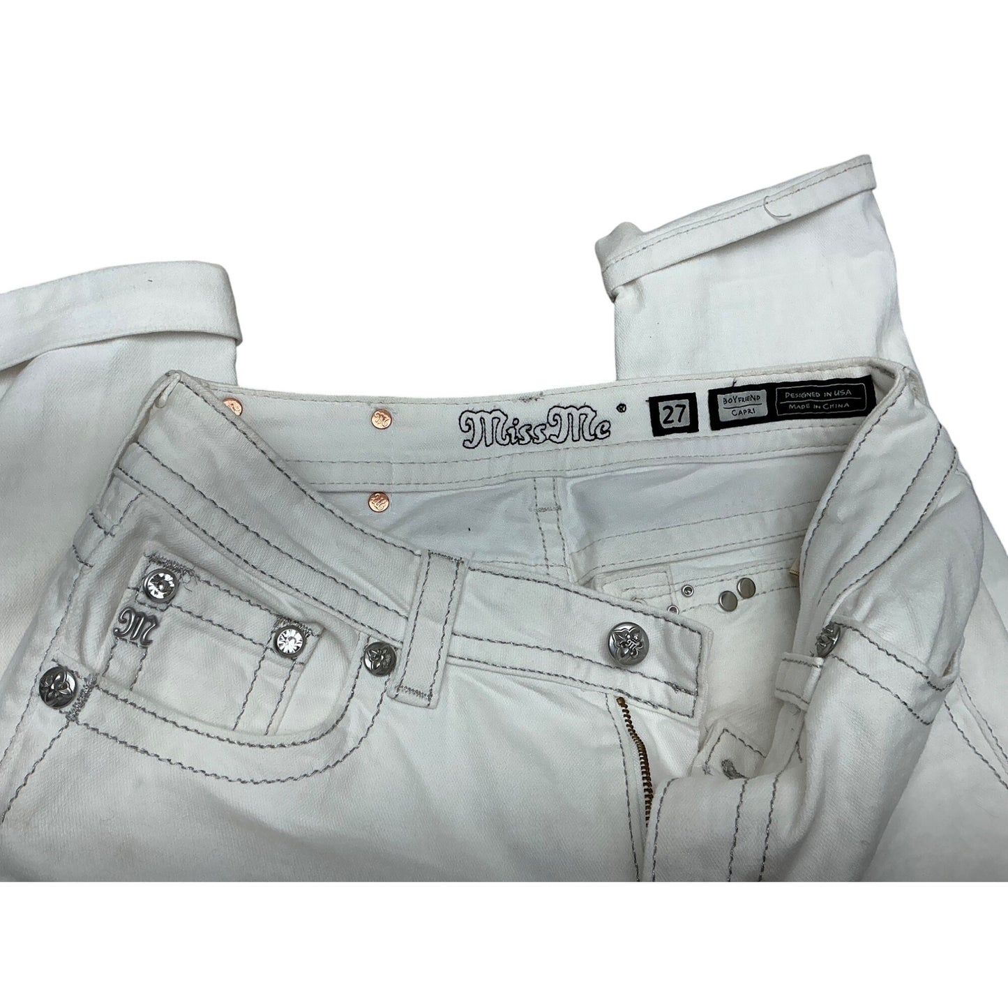 Miss Me White Embellished Flap Pocket Capri Jeans Women’s Size 27