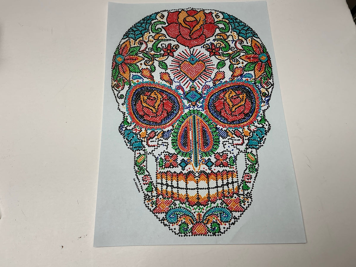 Colorful floral sugar skull statement embellishment with roses and heart motif