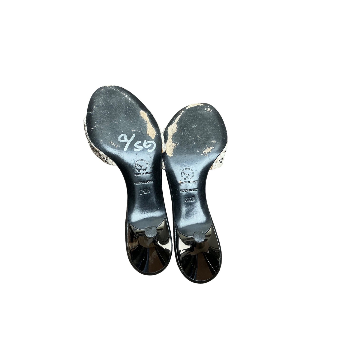St John Black Leather Slide Sandals Rhinestone Women’s sSZ 6.5B