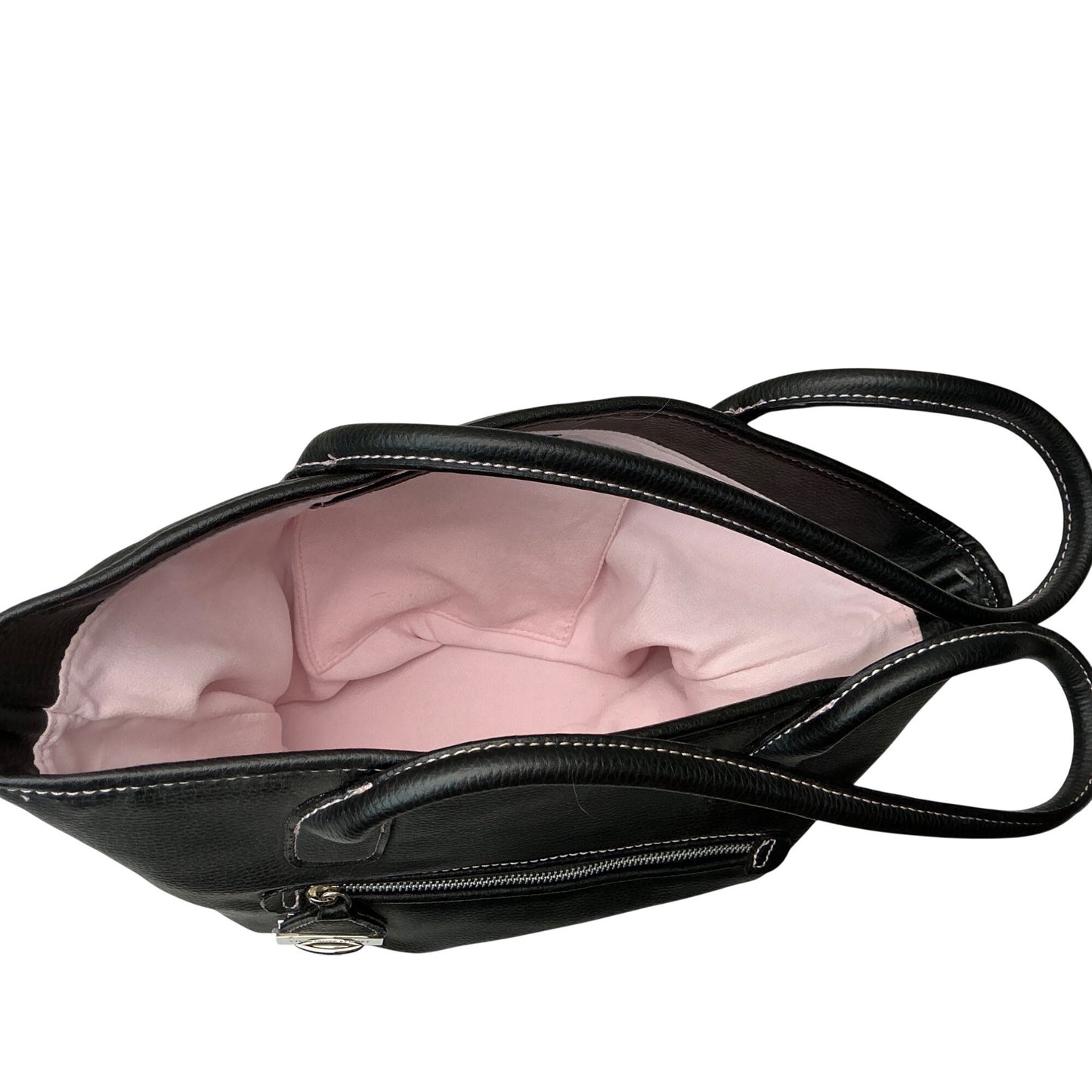 Victoria Secret Black Faux Leather Shoulder Bag Zip Pocket Tote Purse
