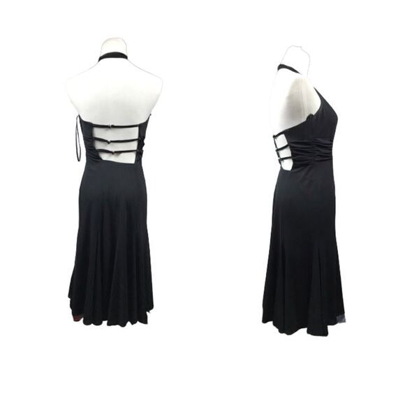 David Meister Black Halter Formal Gown with Ruched Waist SZ 2