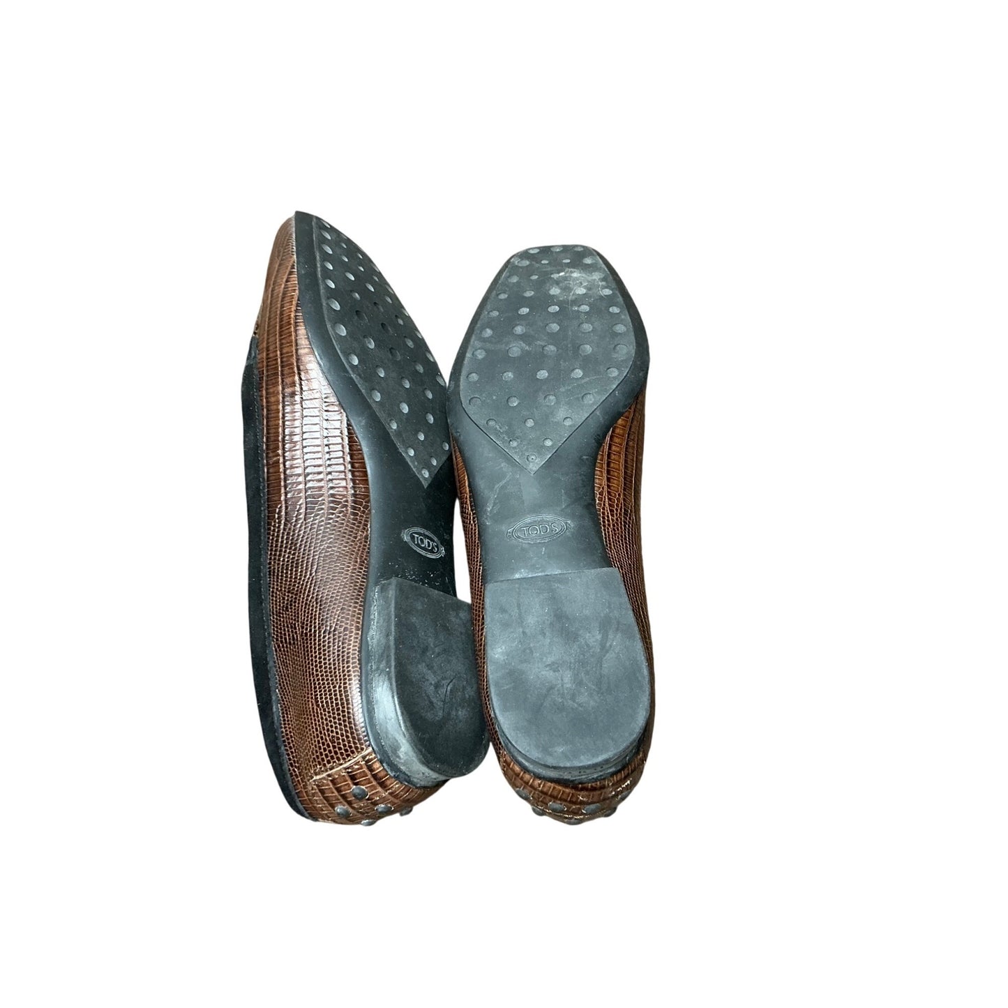 Tod’s Brown Black Lizard Embossed Leather Loafers Womens Slip On Italy Size 37.5