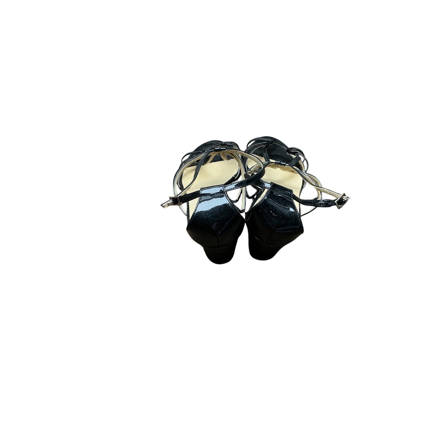 Jimmy Choo Black Patent Leather Strappy Stiletto Sandals Ankle Wrap Heels Sz 39.5