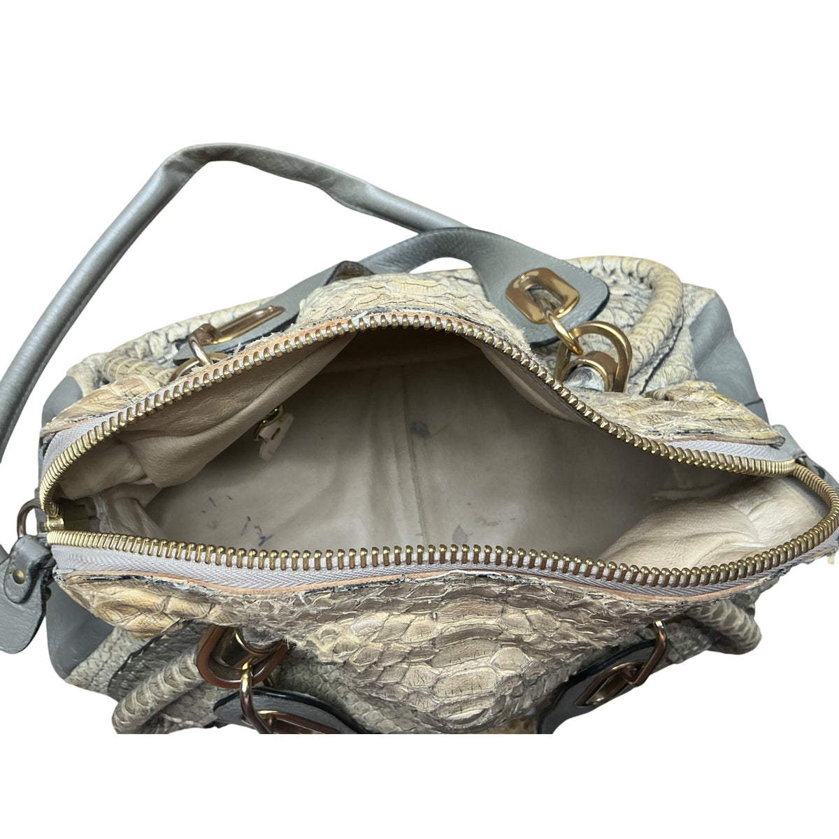 Chloé Genuine Python Snakeskin Leather Satchel Bag Taupe Gold Hardware
