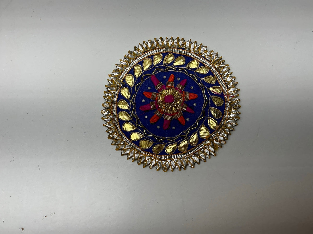 Royal blue and gold round embroidered medallion embellishment