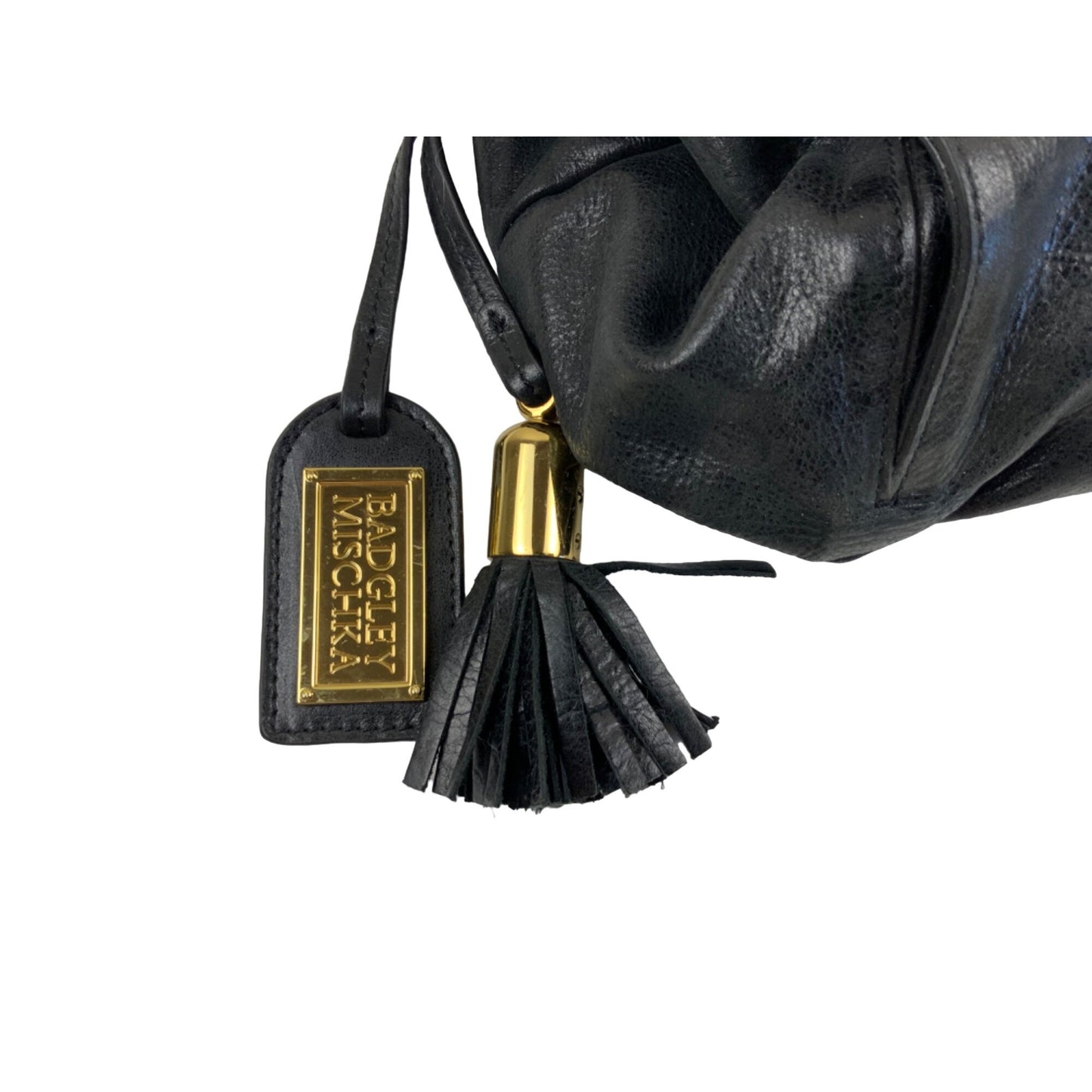 Badgley Mischka Black Leather Hobo Bag Slouchy Shoulder Purse Gold Hardware