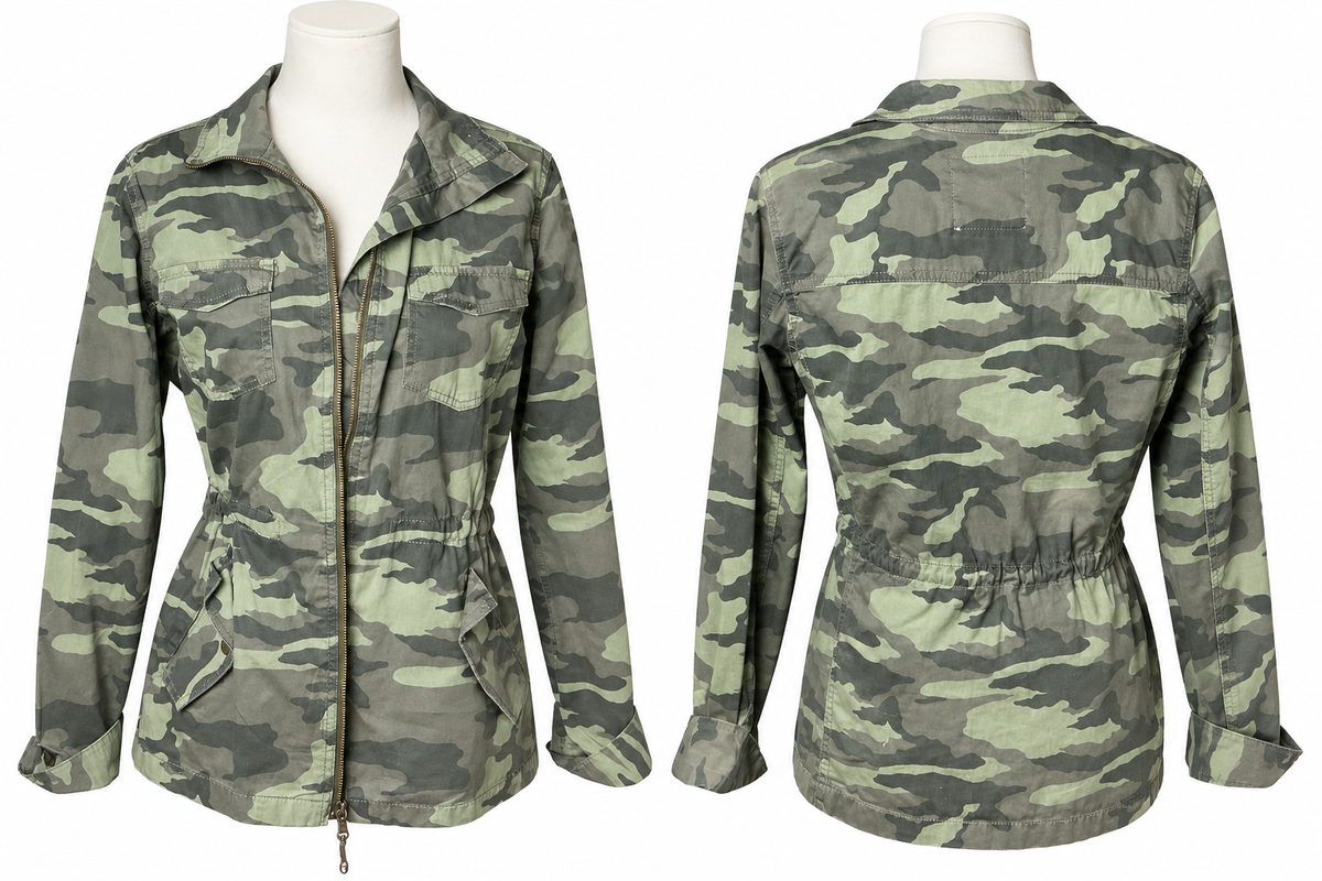 Sonoma size M camouflage jacket, front and back on white