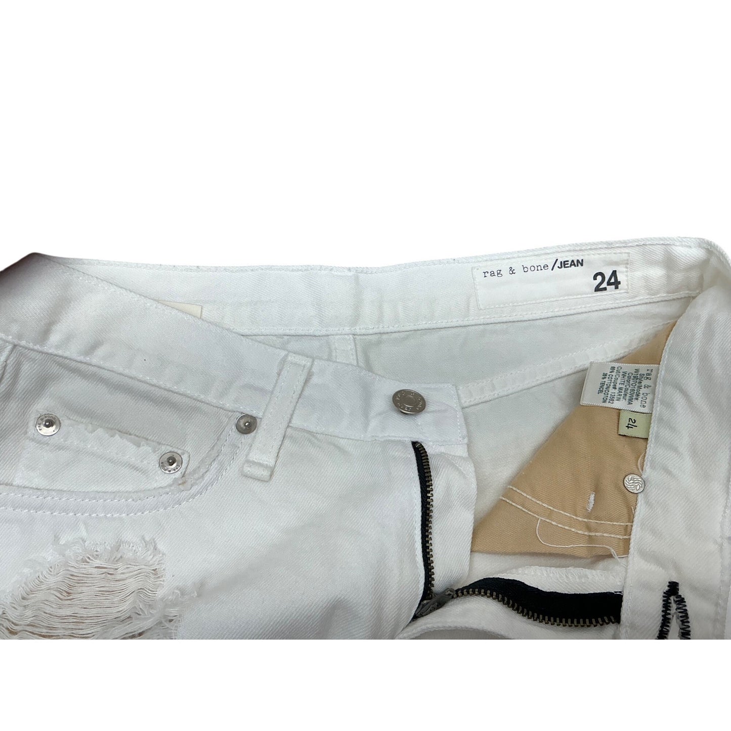 rag & bone White Distressed Denim Cutoff Shorts Raw Hem Designer Jean Shorts Sz 24