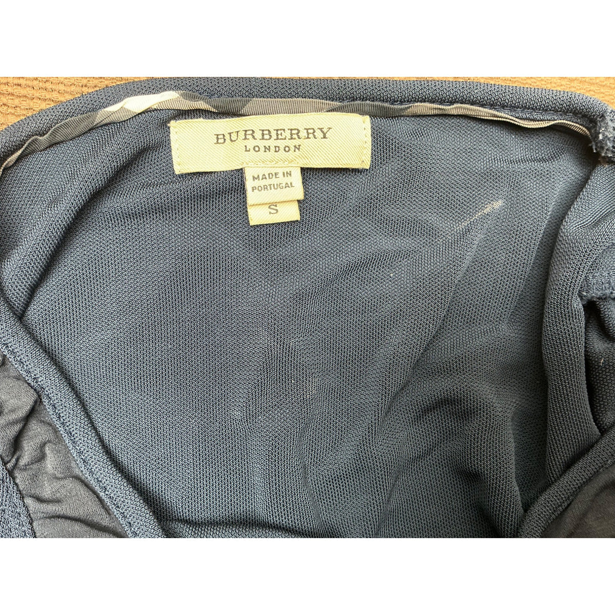Burberry London Black Ruched Midi Dress 3/4 Sleeve Sz S