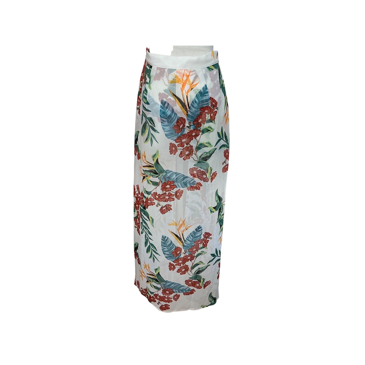 Guess Los Angeles Tropical Floral Wide Leg Pants White High Rise Resort XS