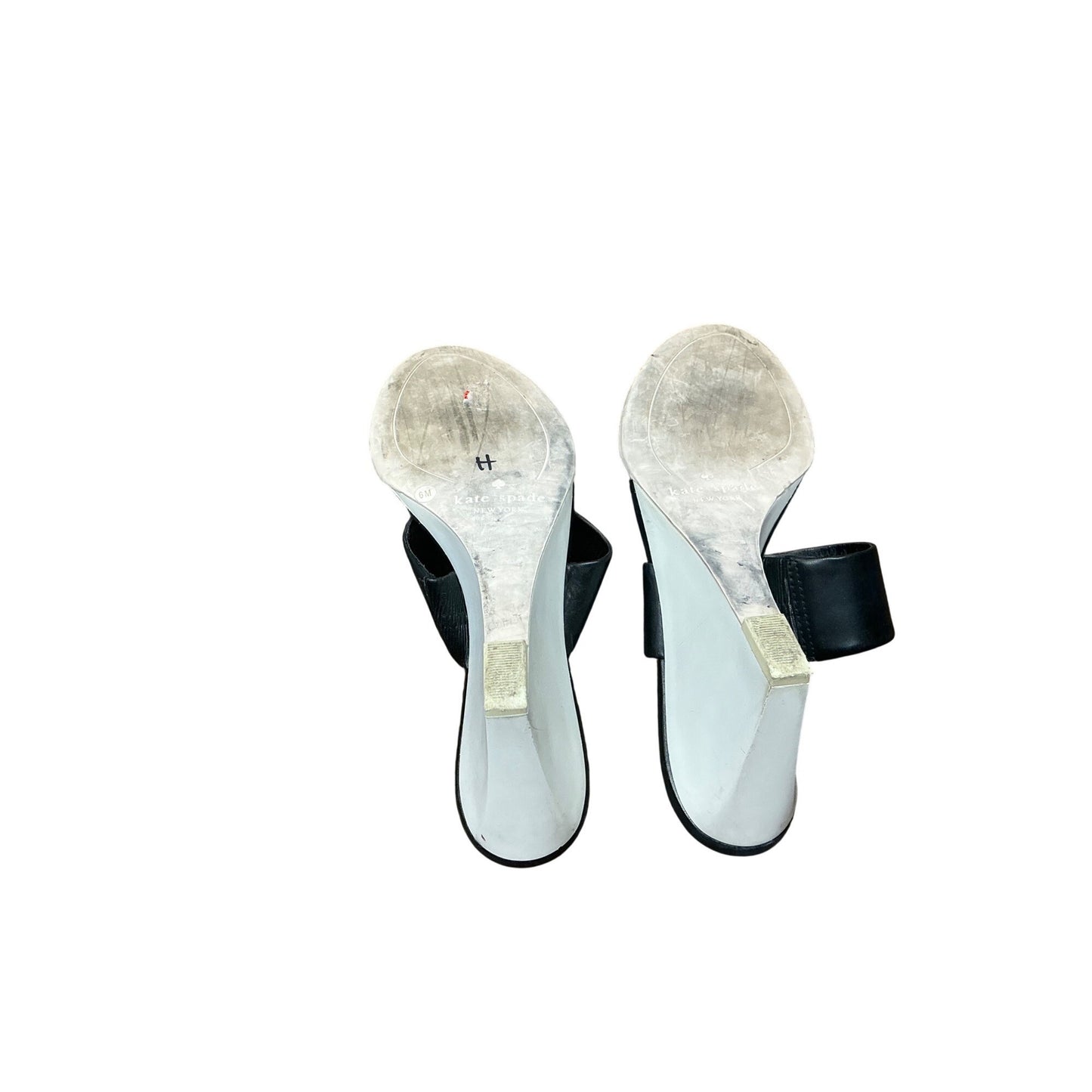 Kate Spade Black Leather Slide Sandals White Wedge Sole Double Strap Sz 6M
