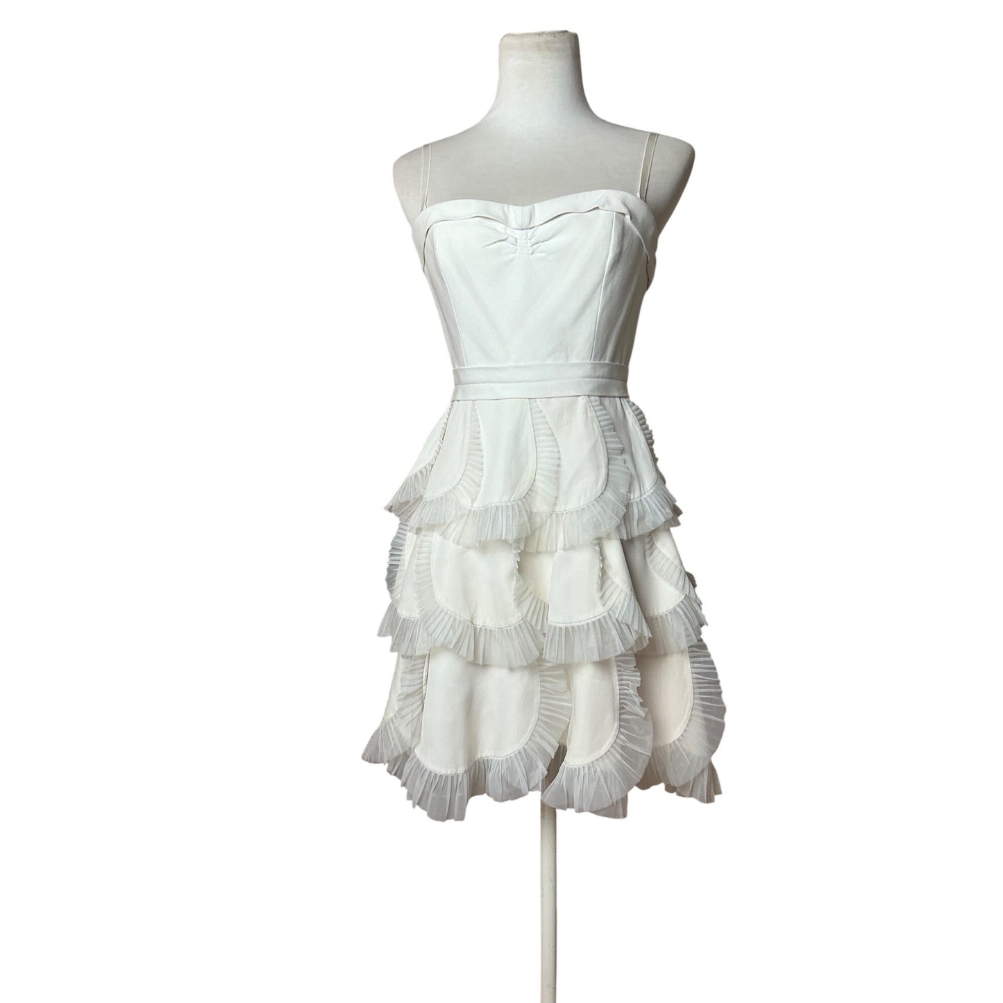 BCBGMAXAZRIA White Tiered Ruffle Dress Bridal Shower Graduation Mini Dress SZ 02
