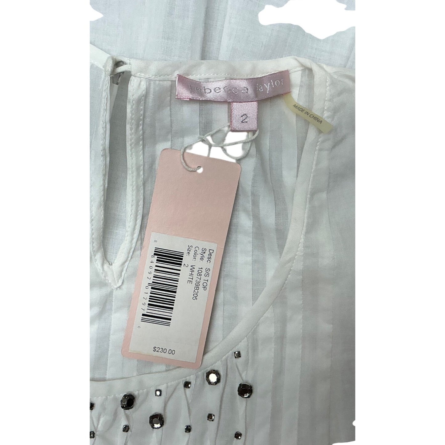 NWT Rebecca Taylor White Beaded Pintuck Tunic Blouse Flutter Sleeve Romantic Boho Top Sz