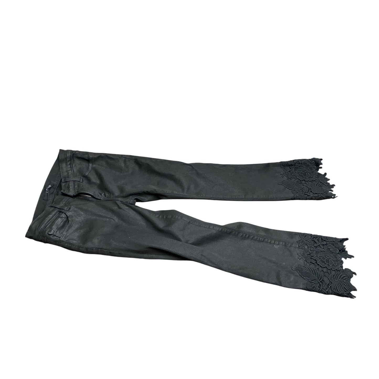 J Brand Black Coated Skinny Jeans Lace Hem Detail Designer Denim Pants Sz 24