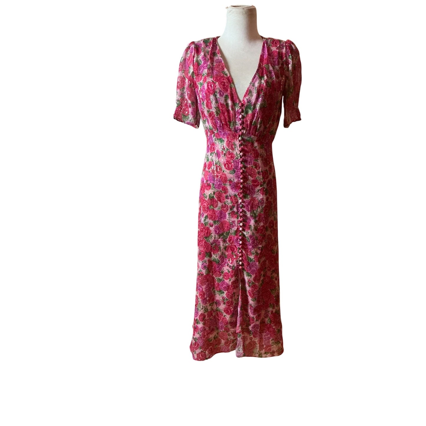 The Kooples Paris Floral Chiffon Midi Dress Feminine Romantic Style Size