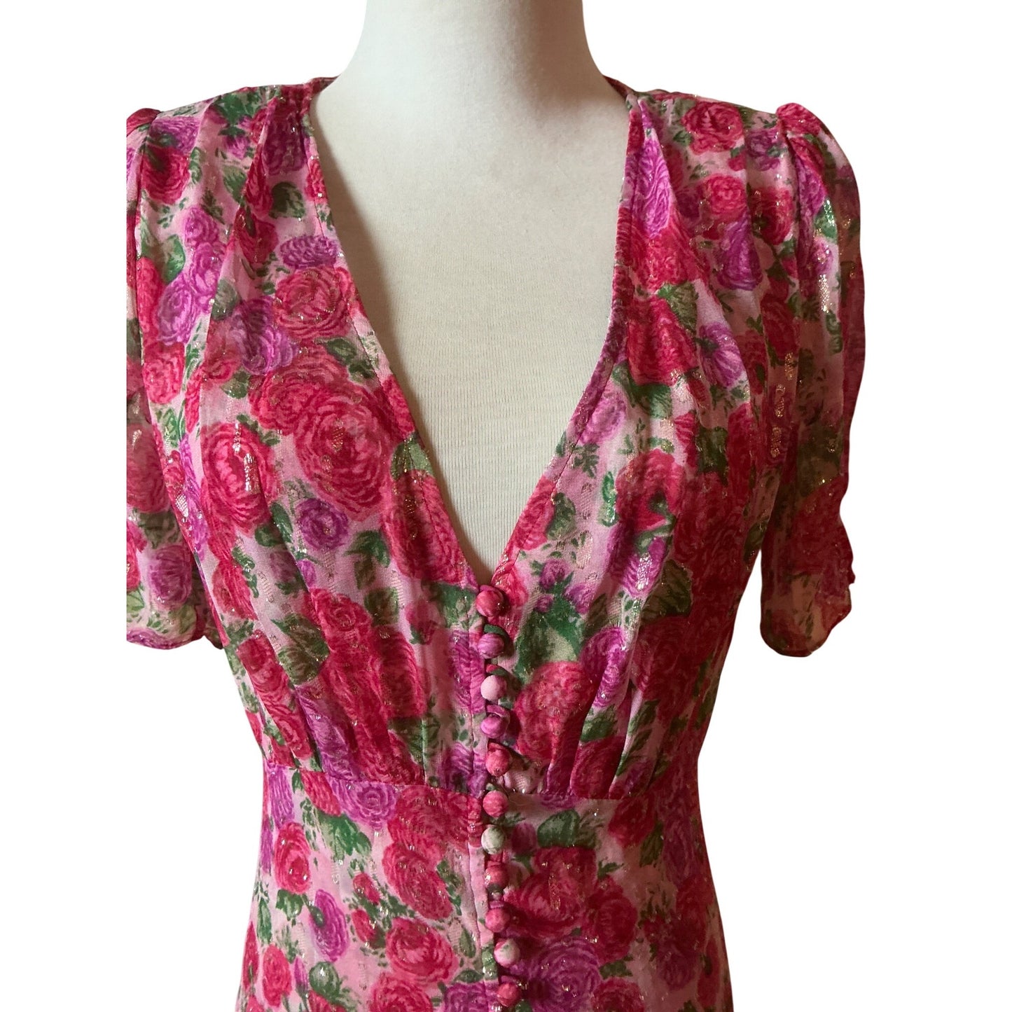 The Kooples Paris Floral Chiffon Midi Dress Feminine Romantic Style Size
