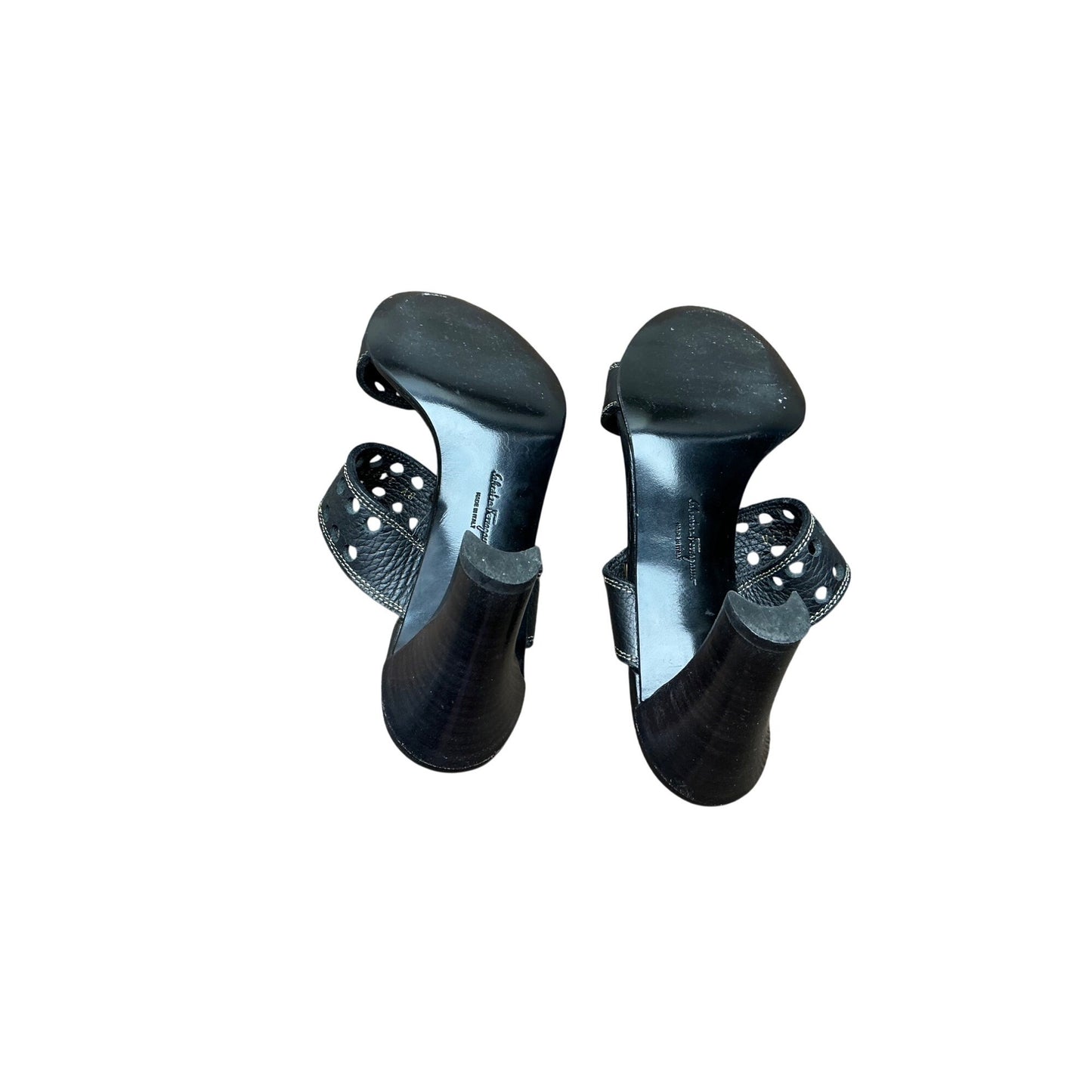 Salvatore Ferragamo Black Leather Studded Heeled Sandals Sz 6.5