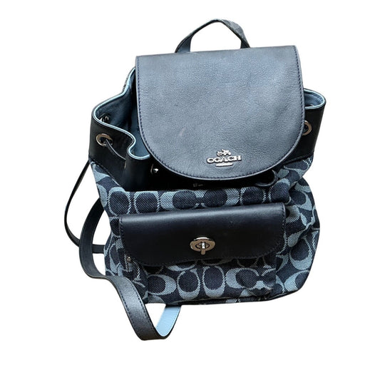 Coach Black Signature Canvas Mini Backpack Leather Trim Drawstring Bag