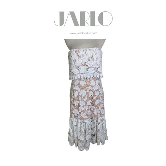 Jarlo Ivory Lace Midi Dress with Scalloped Hem  SZ 8