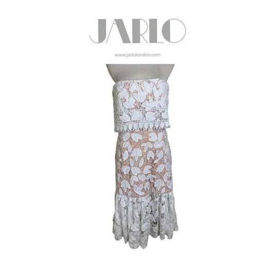 Jarlo Ivory Lace Midi Dress with Scalloped Hem  SZ 8