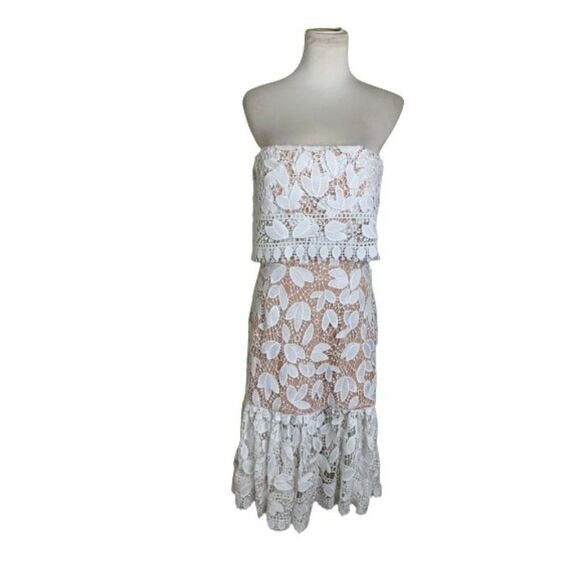 Jarlo Ivory Lace Midi Dress with Scalloped Hem  SZ 8