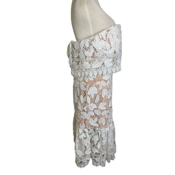 Jarlo Ivory Lace Midi Dress with Scalloped Hem  SZ 8