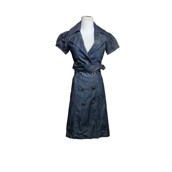 Level 99 Navy Denim Shirt Dress | XS | Belted Casual Utility Style