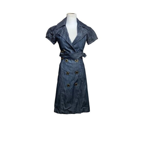 Level 99 Navy Denim Shirt Dress | XS | Belted Casual Utility Style