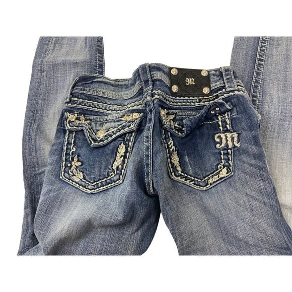 Miss Me Skinny Low Rise Jeans Sz 26 Embellished Bling Pockets Y2K Rodeo