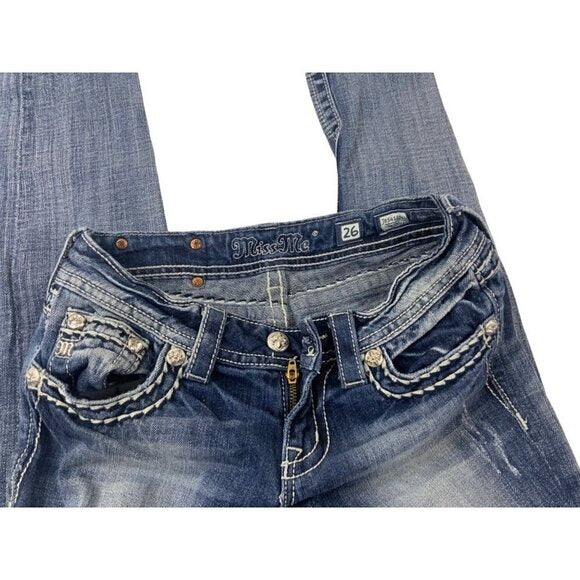 Miss Me Skinny Low Rise Jeans Sz 26 Embellished Bling Pockets Y2K Rodeo